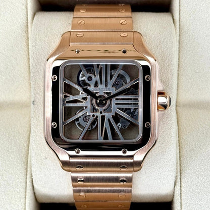 Santos De Cartier Skeleton Dial Large model, rose gold. Model WHSA0016