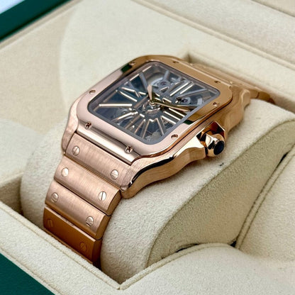 Santos De Cartier Skeleton Dial Large model, rose gold. Model WHSA0016