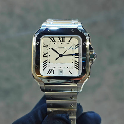 Santos De Cartier Watch Large Model Automatic Movement Steel Interchangeable Metal And Leather BraceletsWSSA0018