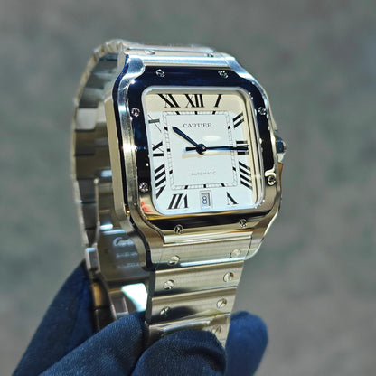 Santos De Cartier Watch Large Model Automatic Movement Steel Interchangeable Metal And Leather BraceletsWSSA0018
