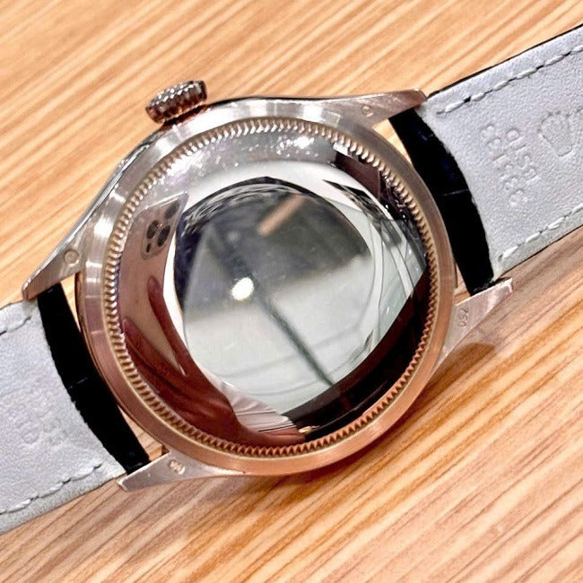 Swiss Rolex Cellini Black Dial Roman Numerals Gold Case Black Leather Strap