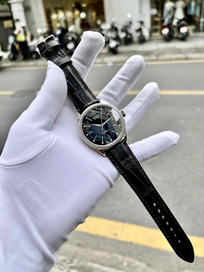 Swiss Rolex Cellini Time Silver Case Black Dial Black Leather Bracelet 622654