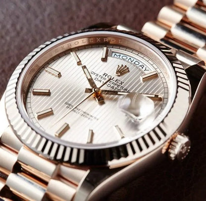 Swiss Rolex Day Date 40 Rose Gold Etched Dial Rose Gold Case And Bracelet