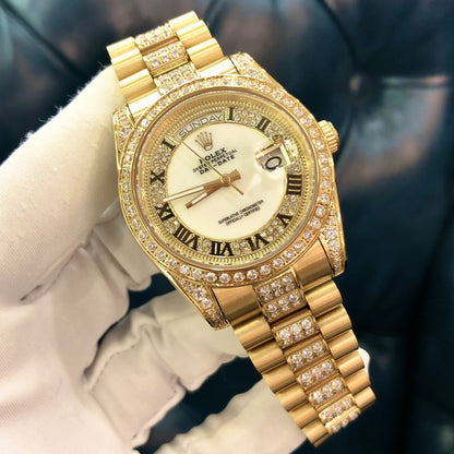 Swiss Rolex Day Date Diamond Pave Dial Gold Diamond Bracelet 1453956