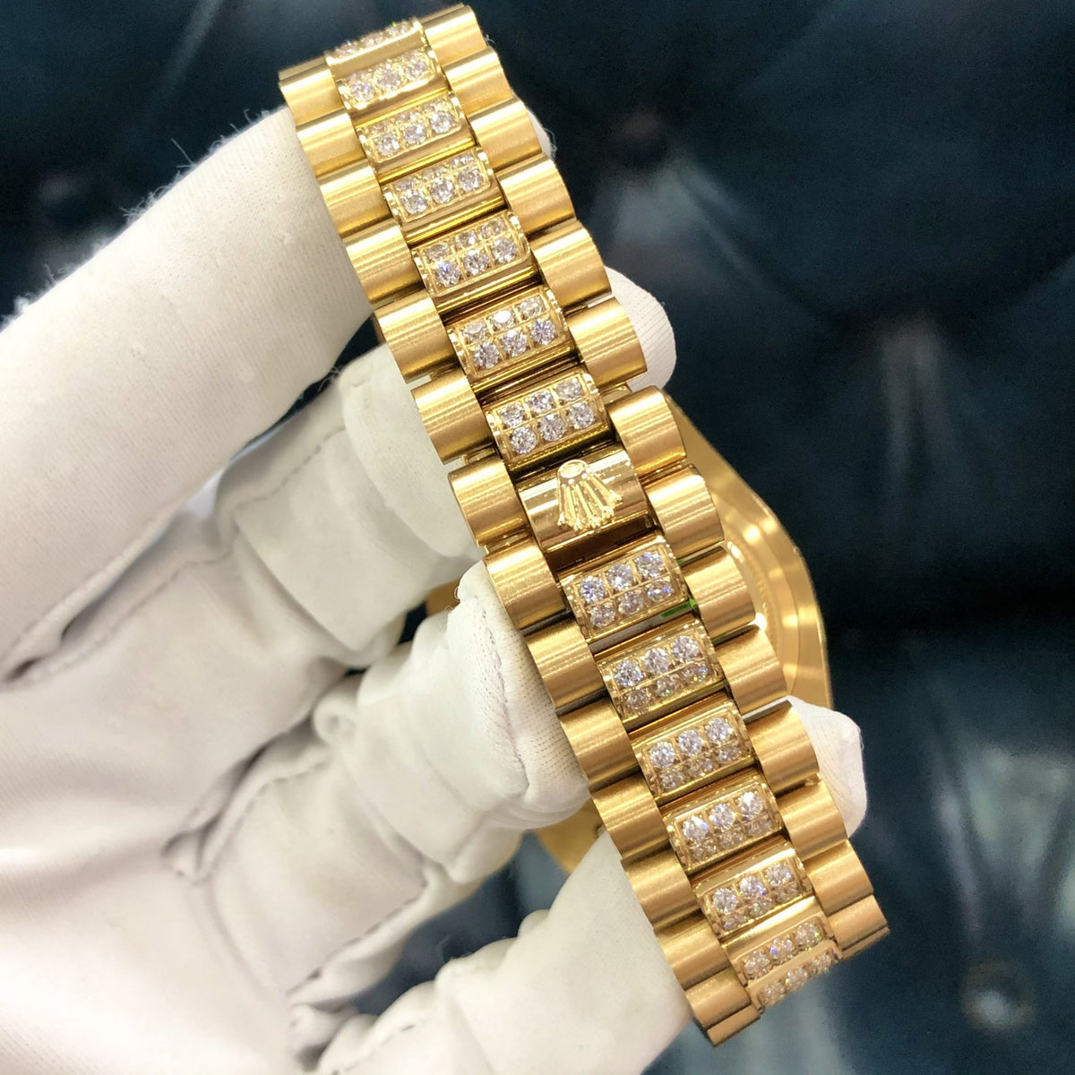 Swiss Rolex Day Date Diamond Pave Dial Gold Diamond Bracelet 1453956