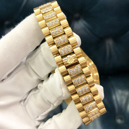 Swiss Rolex Day Date Diamond Pave Dial Gold Diamond Bracelet 1453956