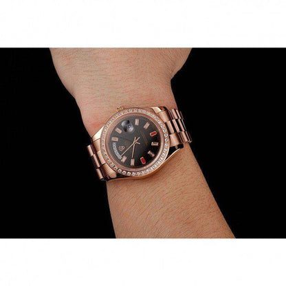 Swiss Rolex Day Date Diamonds And Rubies Black Dial Rose Gold Bracelet 1454102