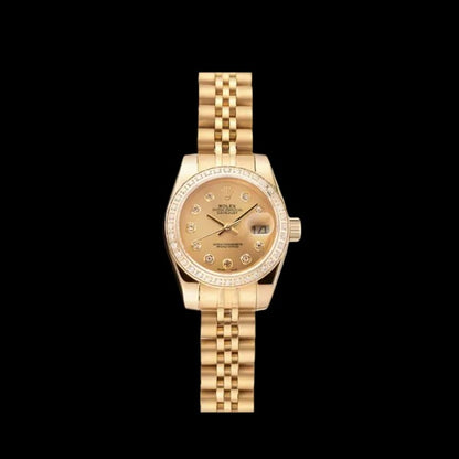 Swiss Rolex Lady Datejust Champagne Dial Diamond Bezel Gold Jubilee Bracelet 1454096