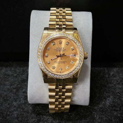 Swiss Rolex Lady Datejust Champagne Dial Diamond Bezel Gold Jubilee Bracelet 1454096