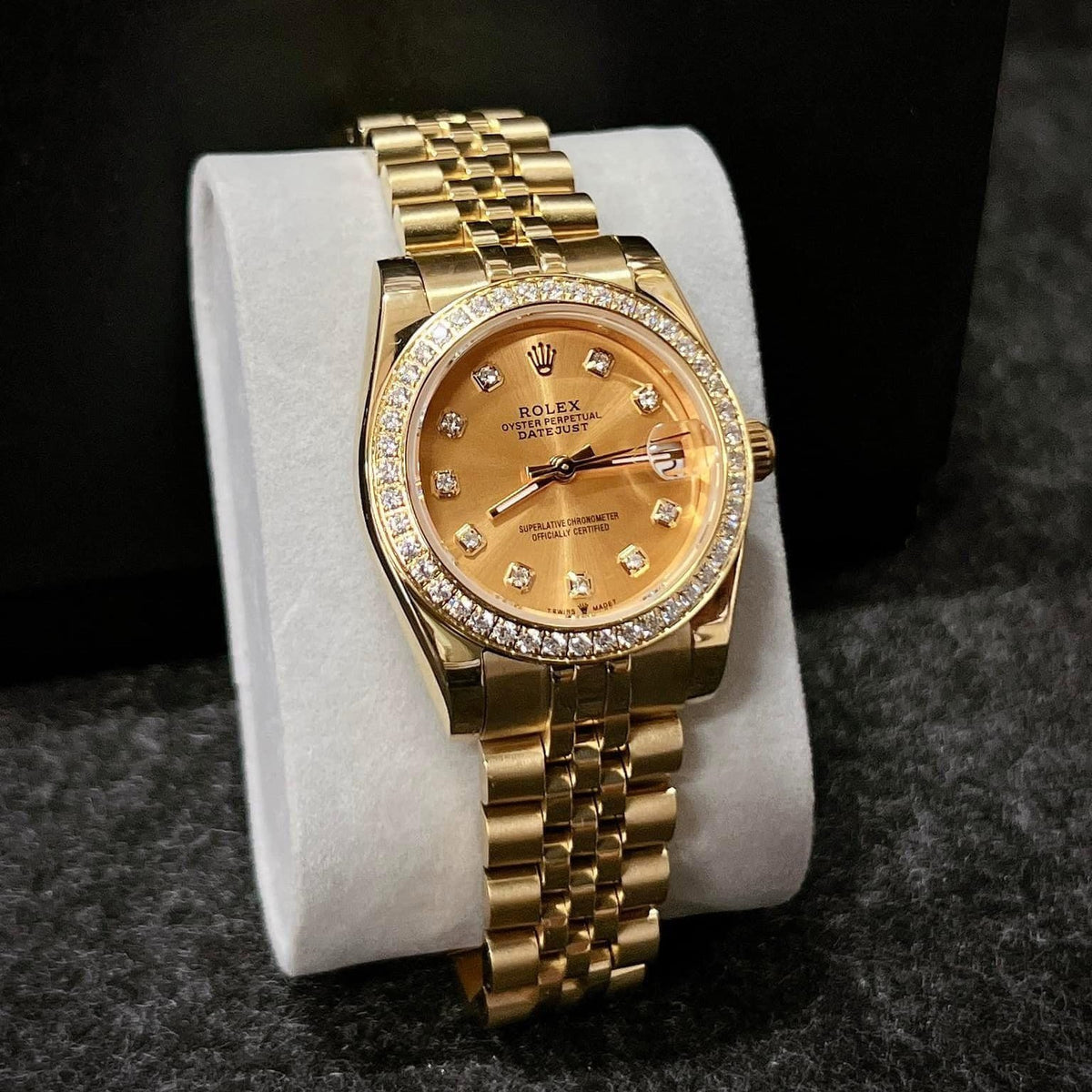 Swiss Rolex Lady Datejust Champagne Dial Diamond Bezel Gold Jubilee Bracelet 1454096