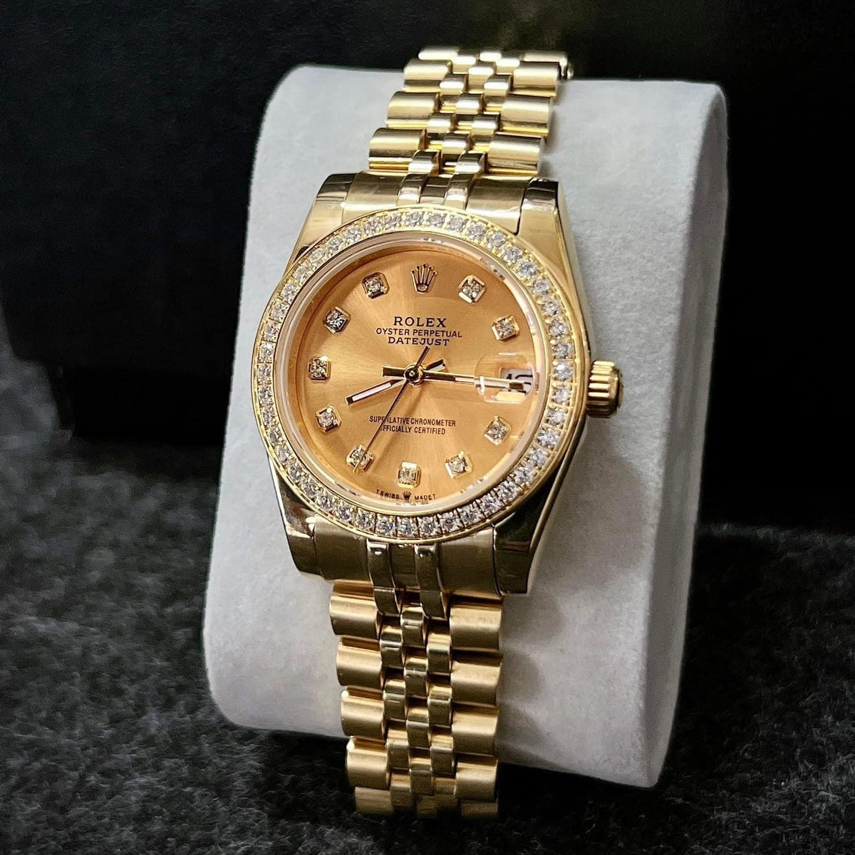 Swiss Rolex Lady Datejust Champagne Dial Diamond Bezel Gold Jubilee Bracelet 1454096