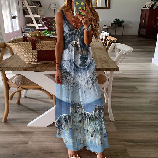 Personalized Name Wolf Wolves Sleeveless Maxi Dress | Women Summer Dress | Sundress
