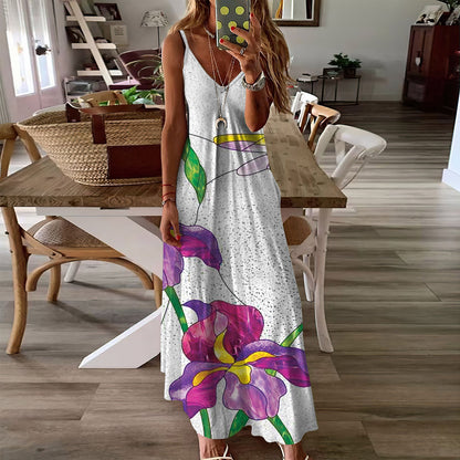Dragonfly Glass Art Sleeveless Maxi Dress | Women Summer Dress | Sundress